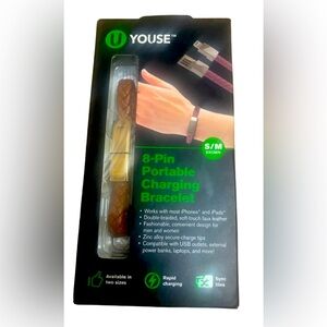 U YOUSE 8-Pin Portable Braided Leather Charging Bracelet in Brown